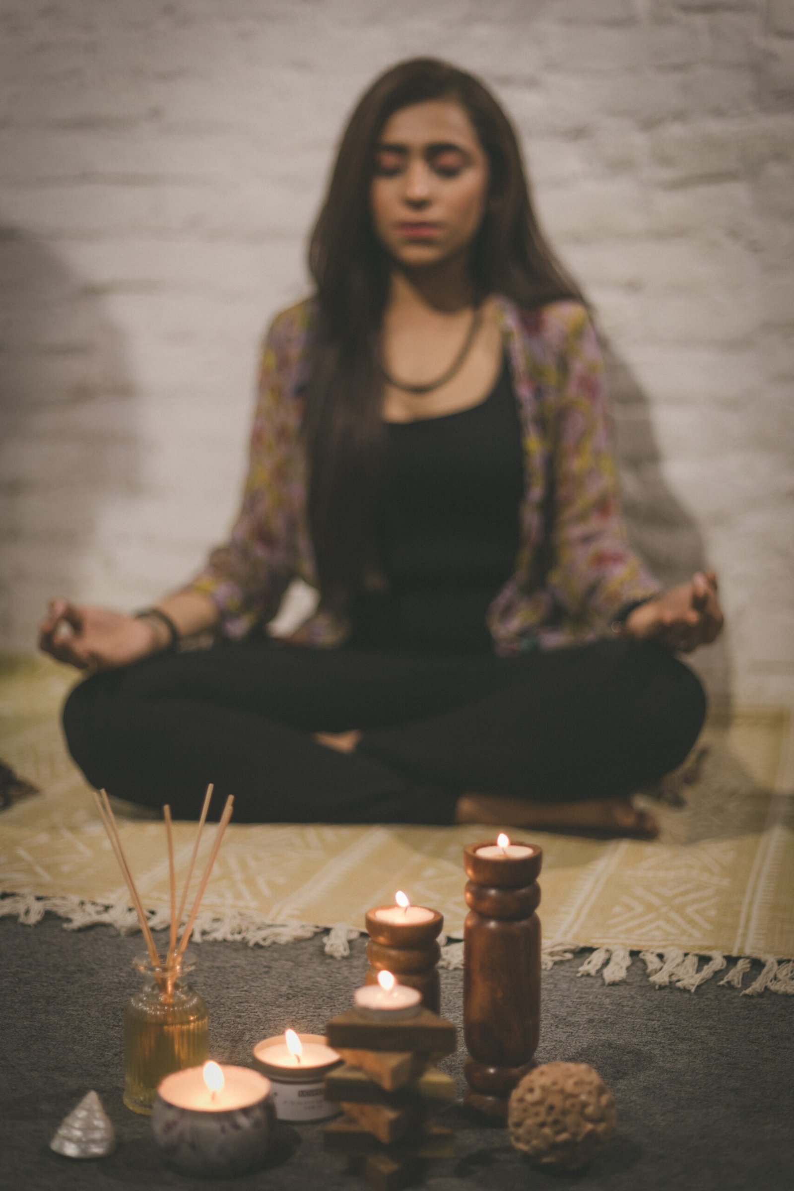 Charu in a calm meditation setting